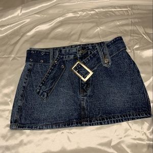 Y2K Dark Wash Pocket Patched Belted Denim Skirt